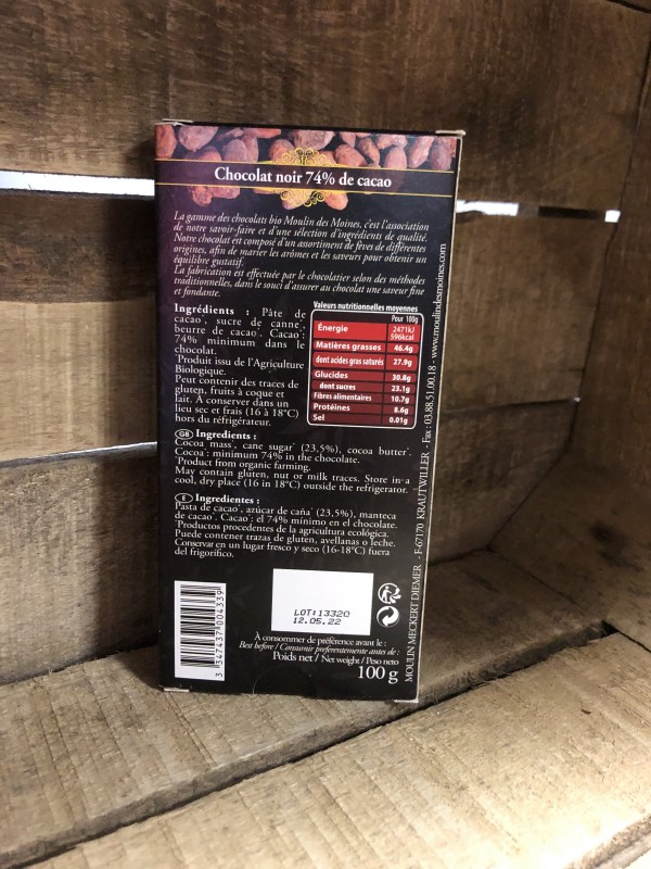 Chocolat noir 74% de cacao