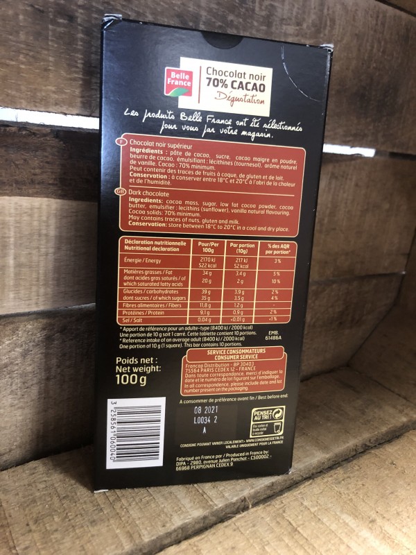 Chocolat Noir 70% de cacao