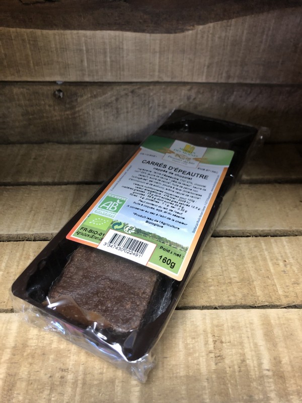 Carrés d’épeautre nappés de chocolat